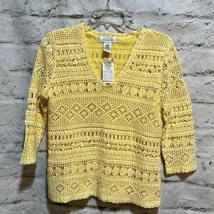 Jones New York Country sunny yellow crochet sweater NWT linen cotton size M